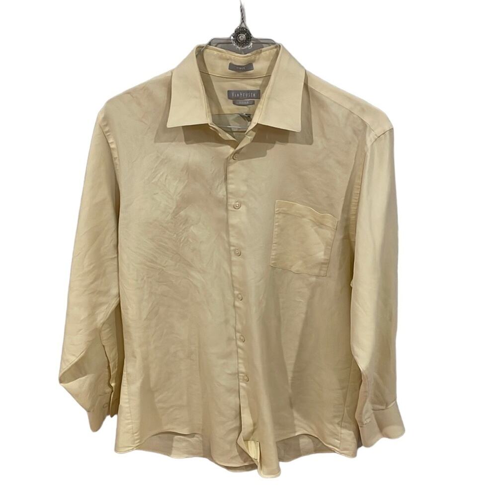 Van Heusen fitted pique button down yellow shirt 16.5 32/33